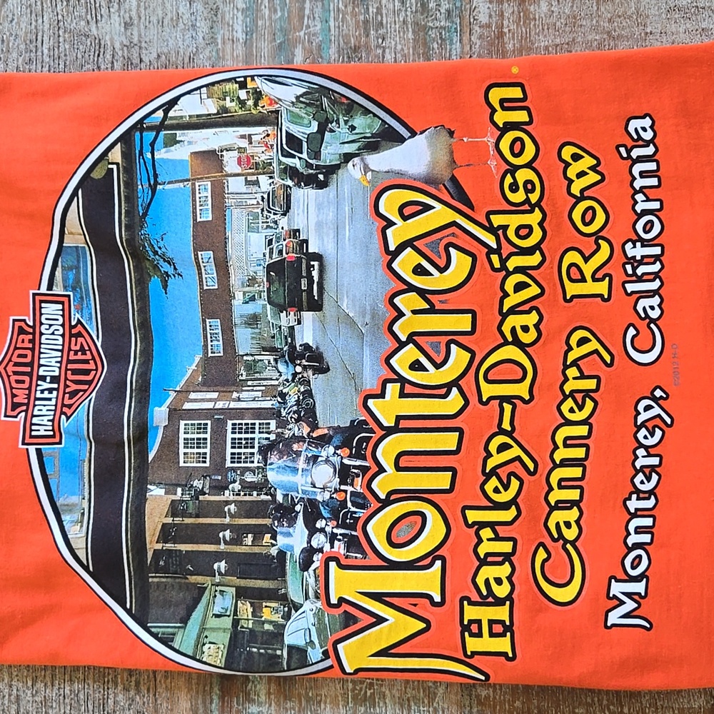 HARLEY DAVIDSON XL Orange Graphic Monterey Bay TEE SHIRT NWT (BIN 004)